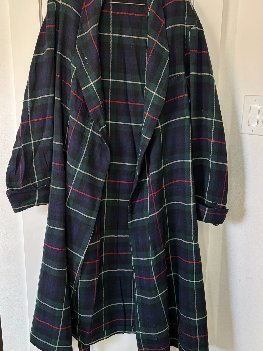 VTG Wool Open-Front Men’s Robe in Green & Navy